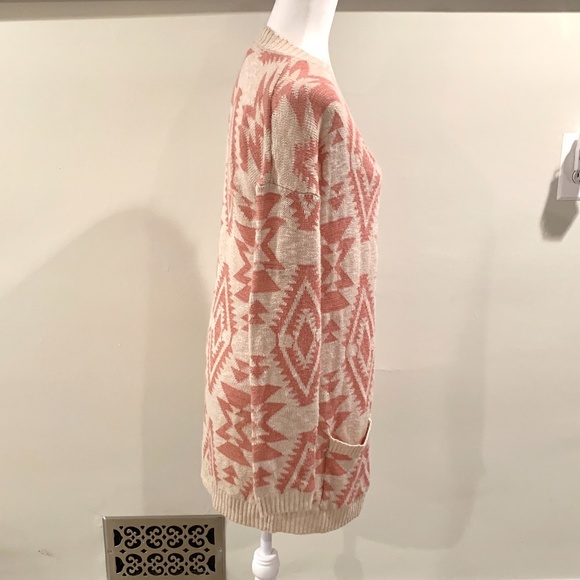 Pink Rose Tribal Aztec Print Open Cardigan - Picture 3 of 7